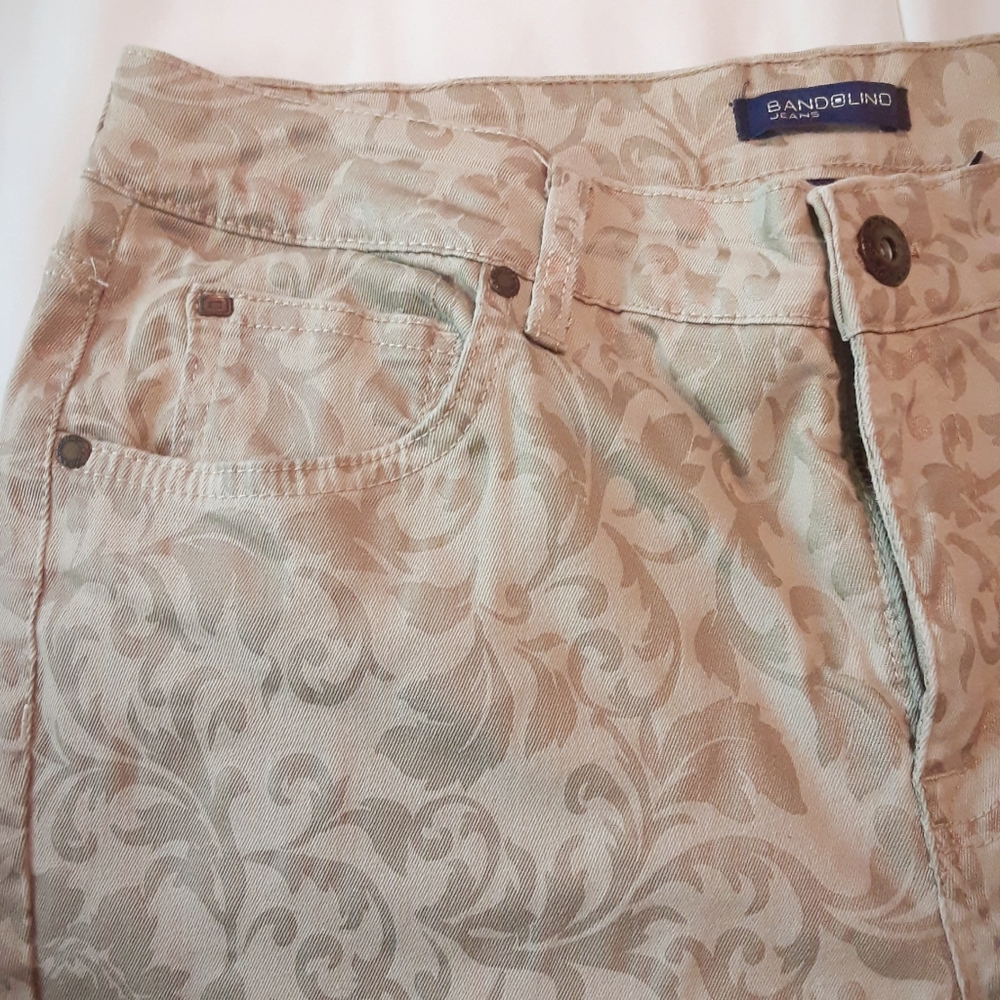 "MANDIE" by Bandolino Spandex & Cotton Khaki & Filigree Jeans Sz 12 - Picture 2 of 9